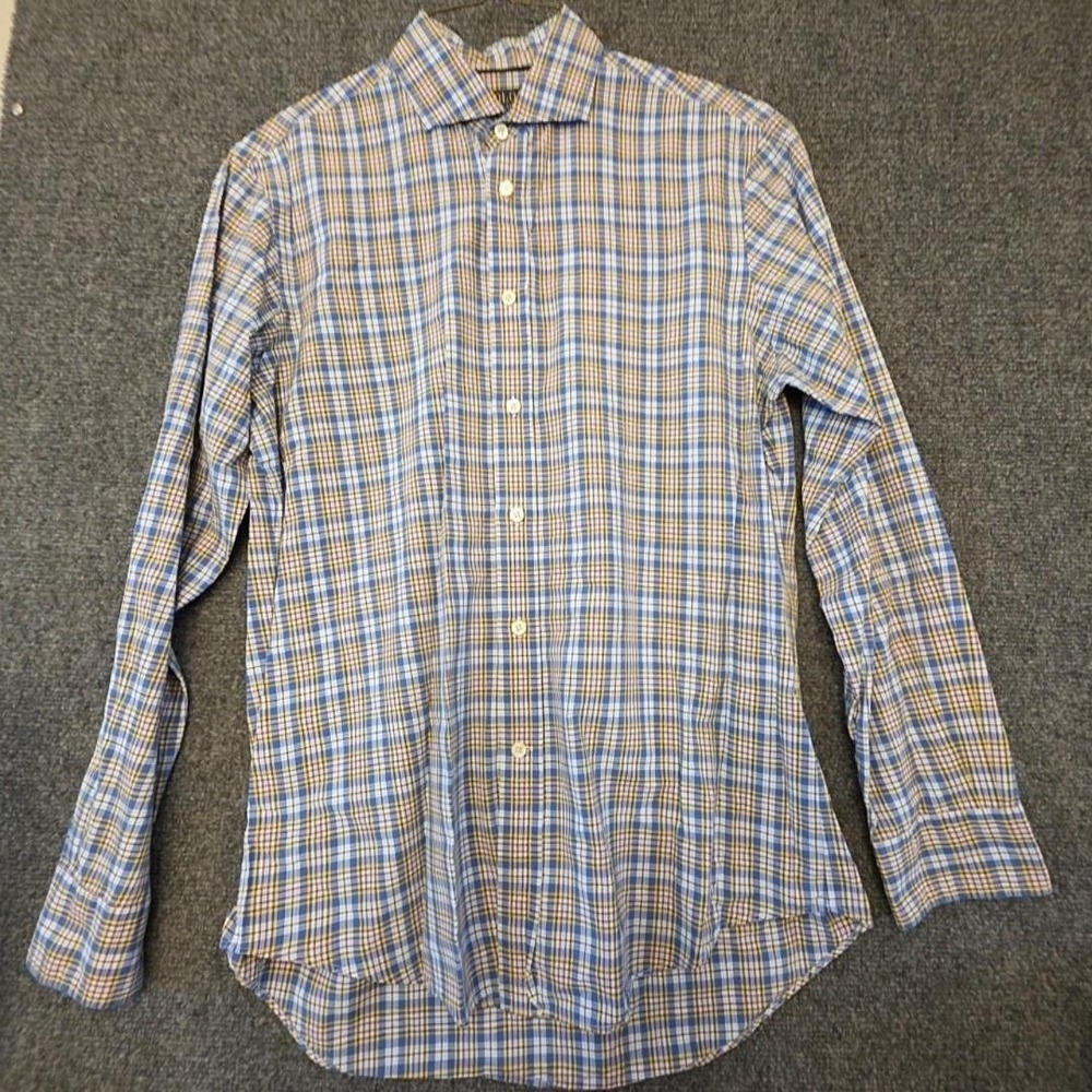 Polo Ralph Lauren Shirt Mens Medium Blue Plaid Cotton Button Down Long Sleeve